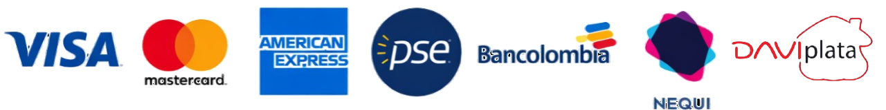 Métodos de pago: Visa, Mastercard, American Express, PSE, Bancolombia, Nequi y Daviplata